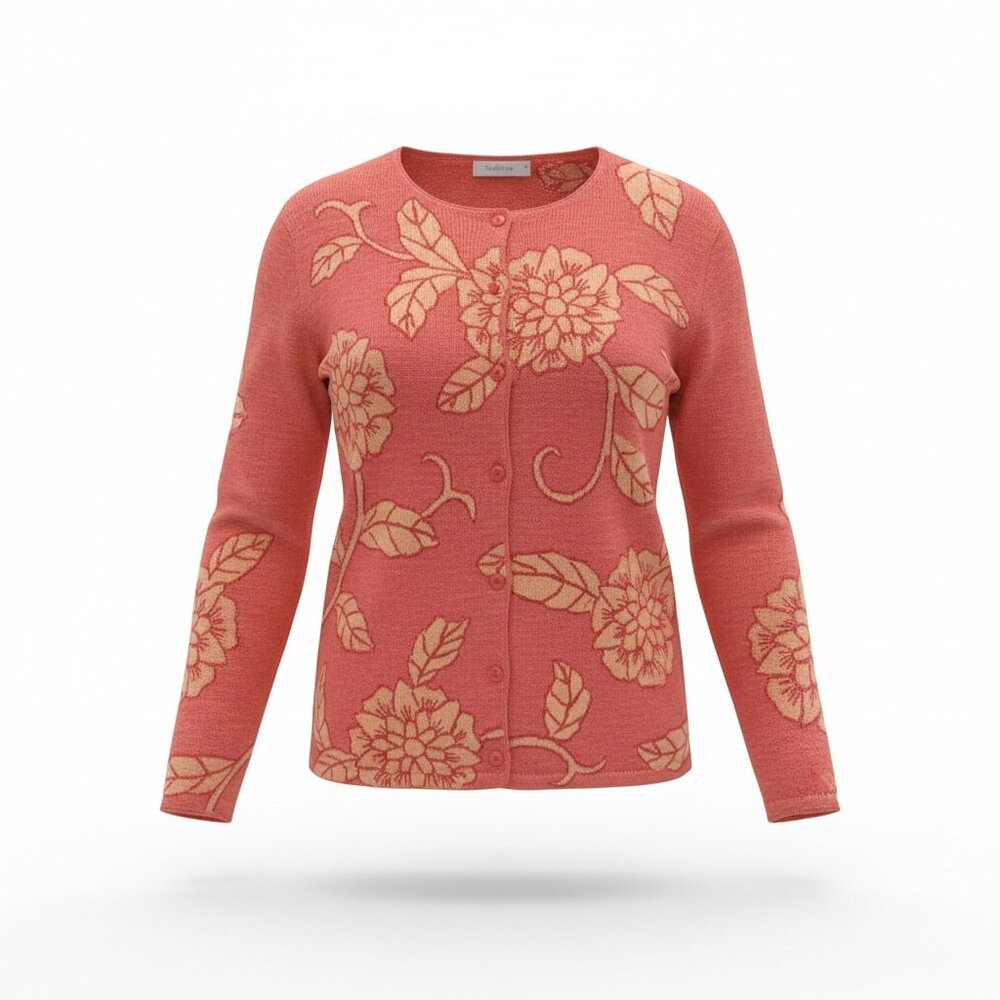 Vintage Talbots Orange Floral Print Cardigan Size Large